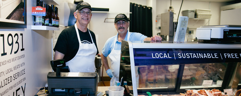 Butchers at the counter